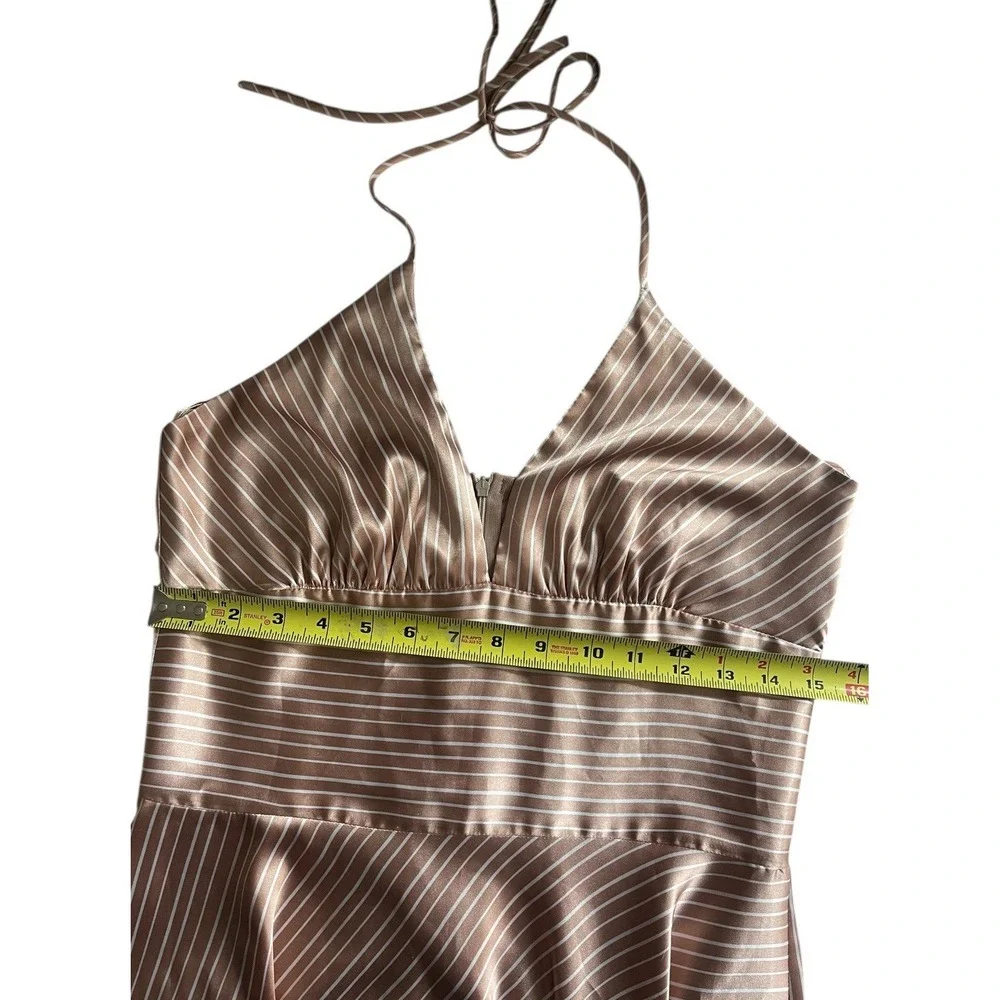 Vintage Alyn Paige Satin Stripe Halter Midi‎ Dress Retro Y2k Coquette Sz M